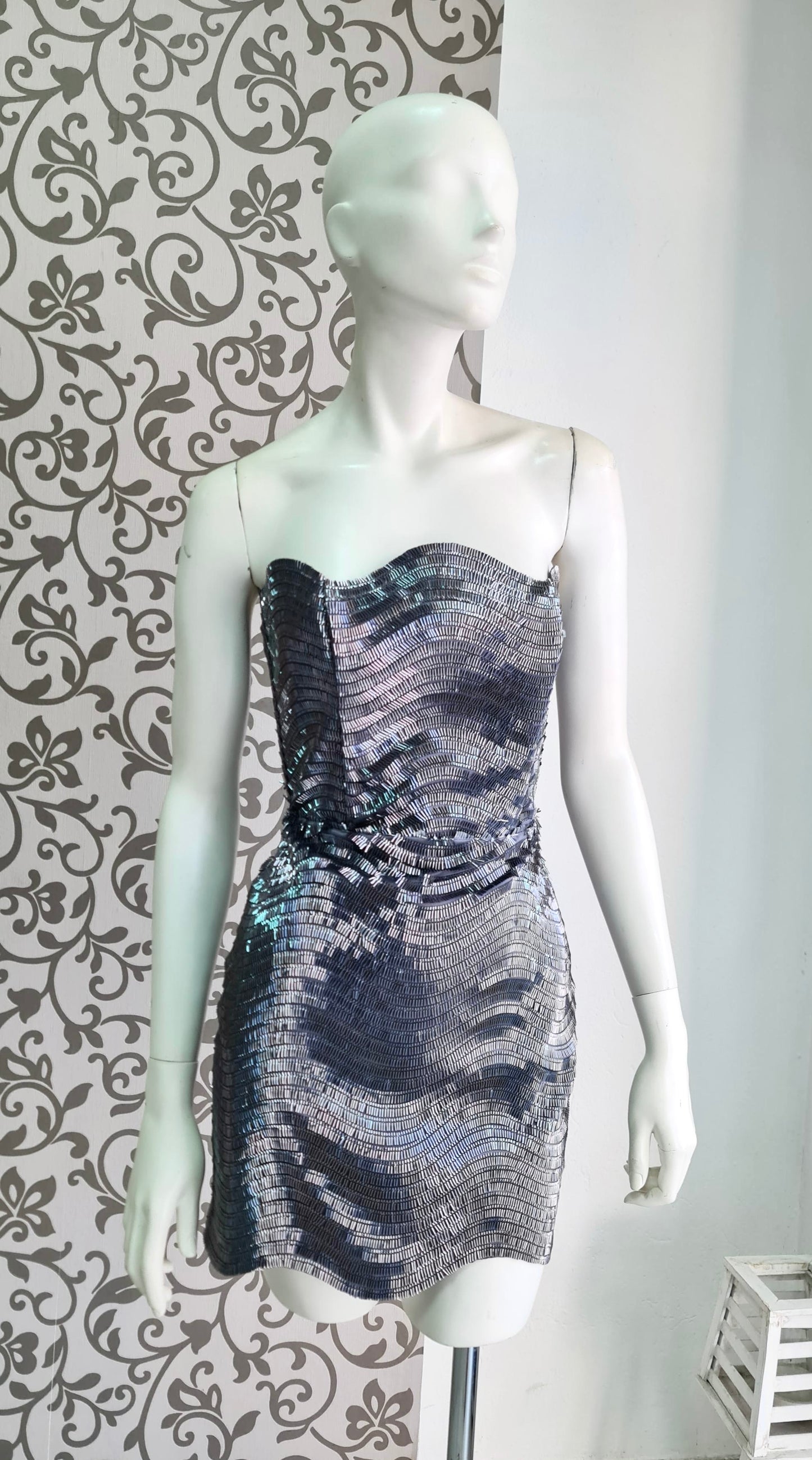 ELECTRA Metallic Grey Wave Mini Dress