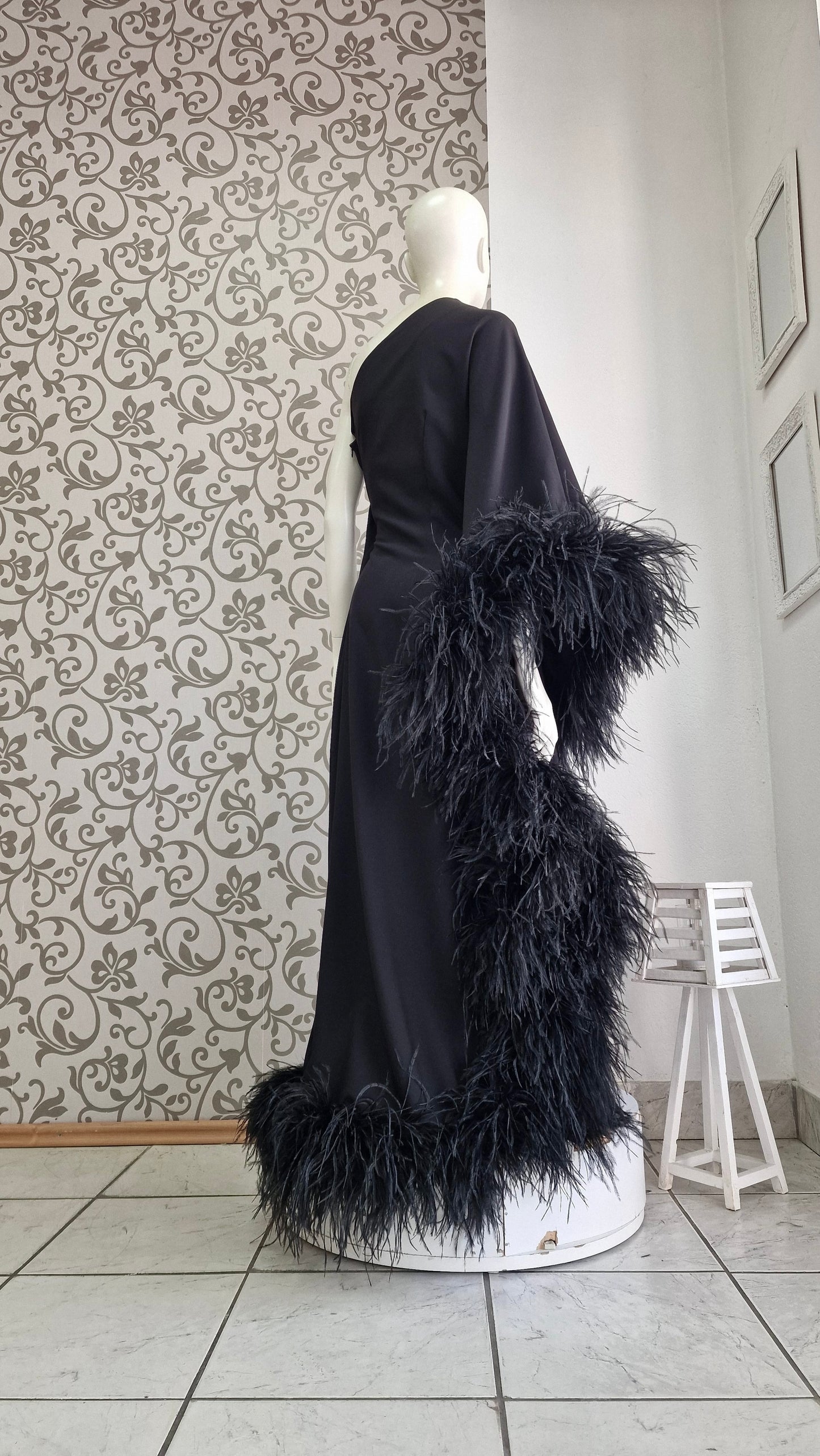 NOIR One Shoulder Minimalist Feather Dress