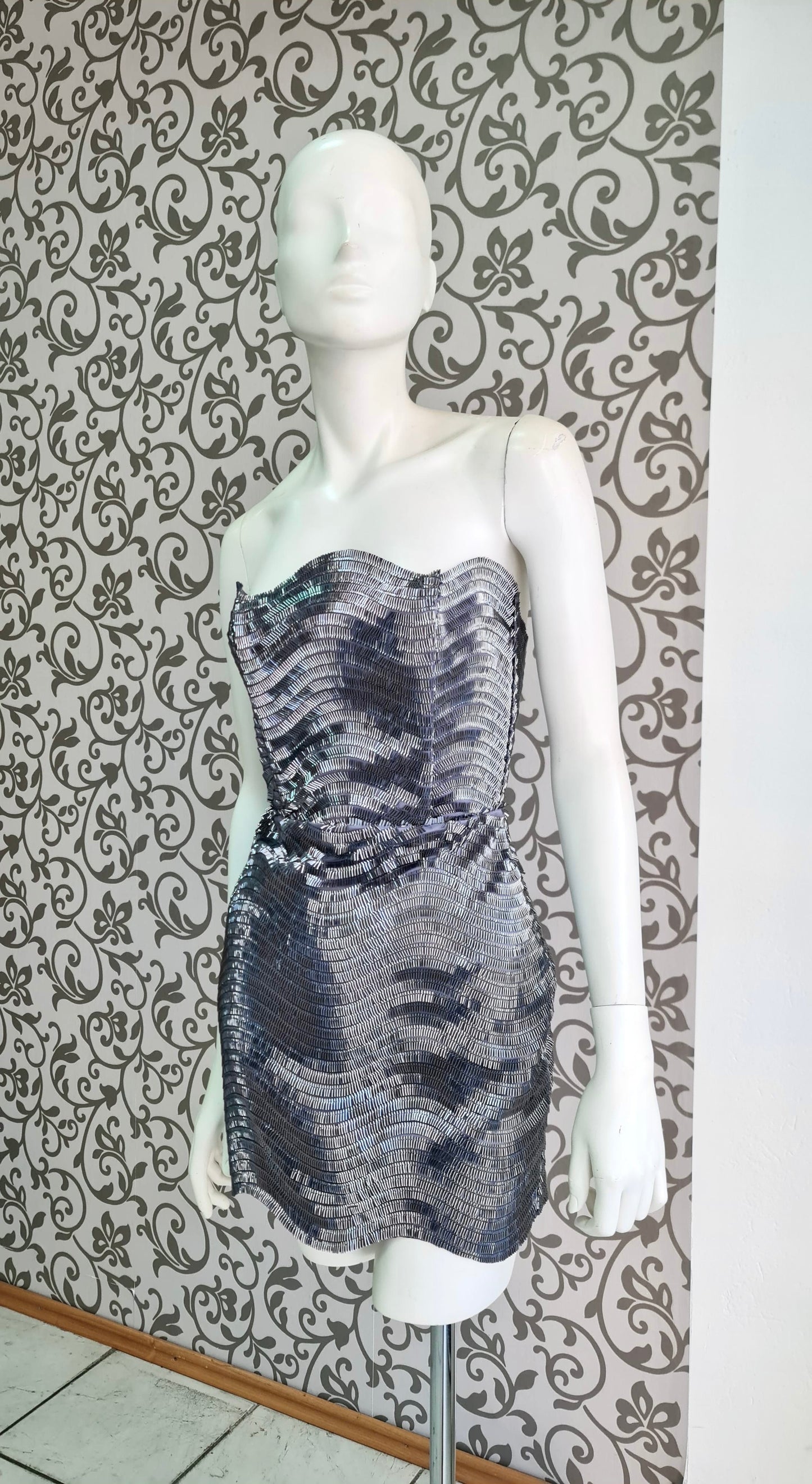 ELECTRA Metallic Grey Wave Mini Dress