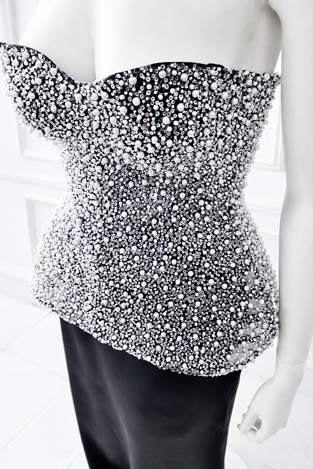 PEARL Beaded Corset Satin Maxi Skirt Set