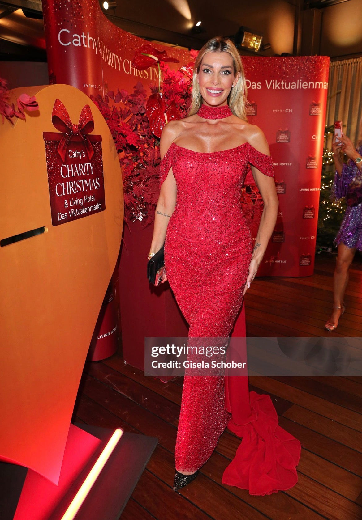 MARIA Red Sequin Lace Cape Dress