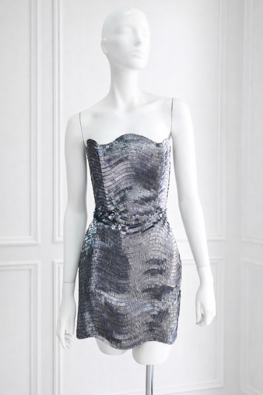 ELECTRA Metallic Grey Wave Mini Dress