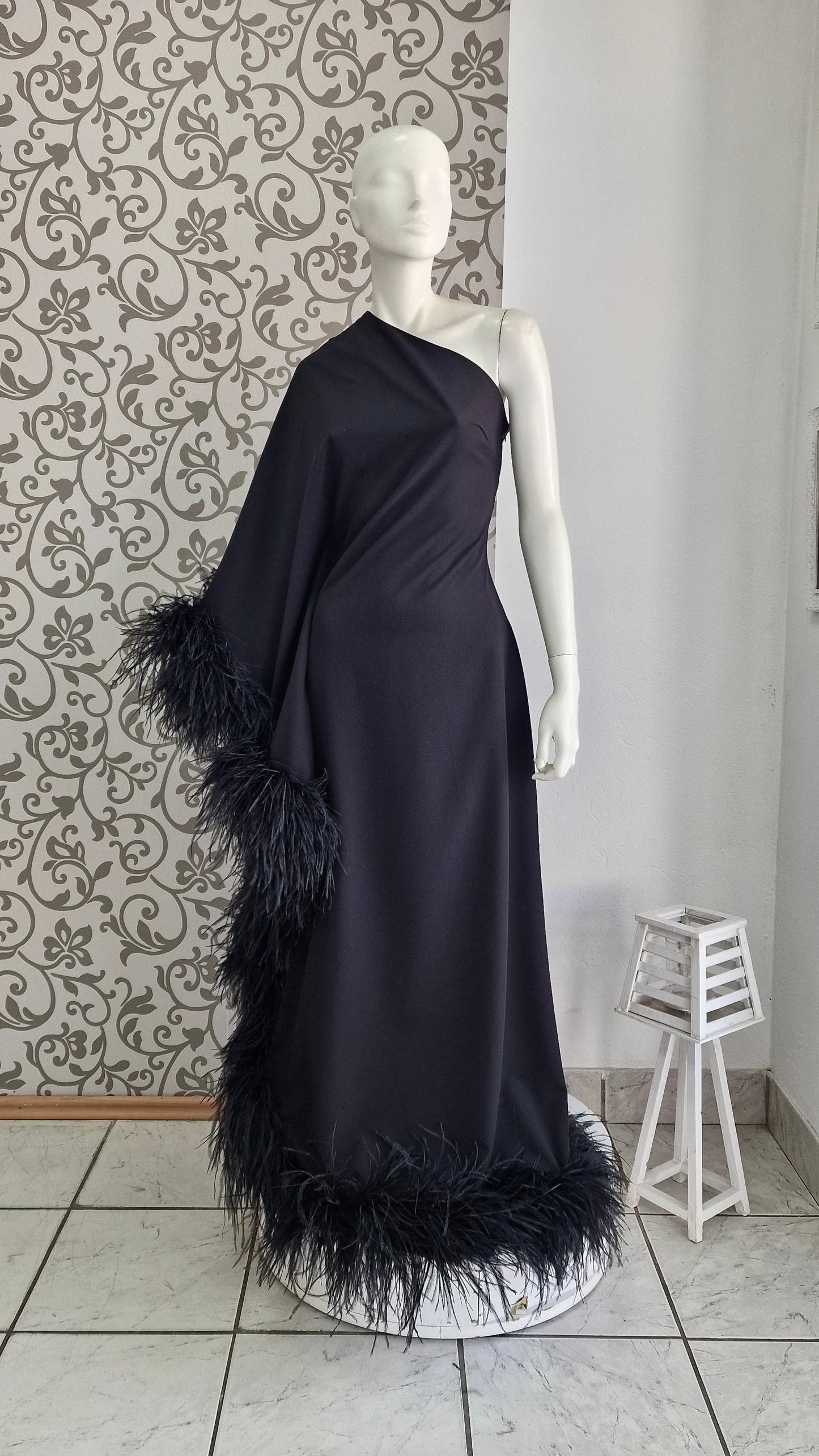 NOIR One Shoulder Minimalist Feather Dress